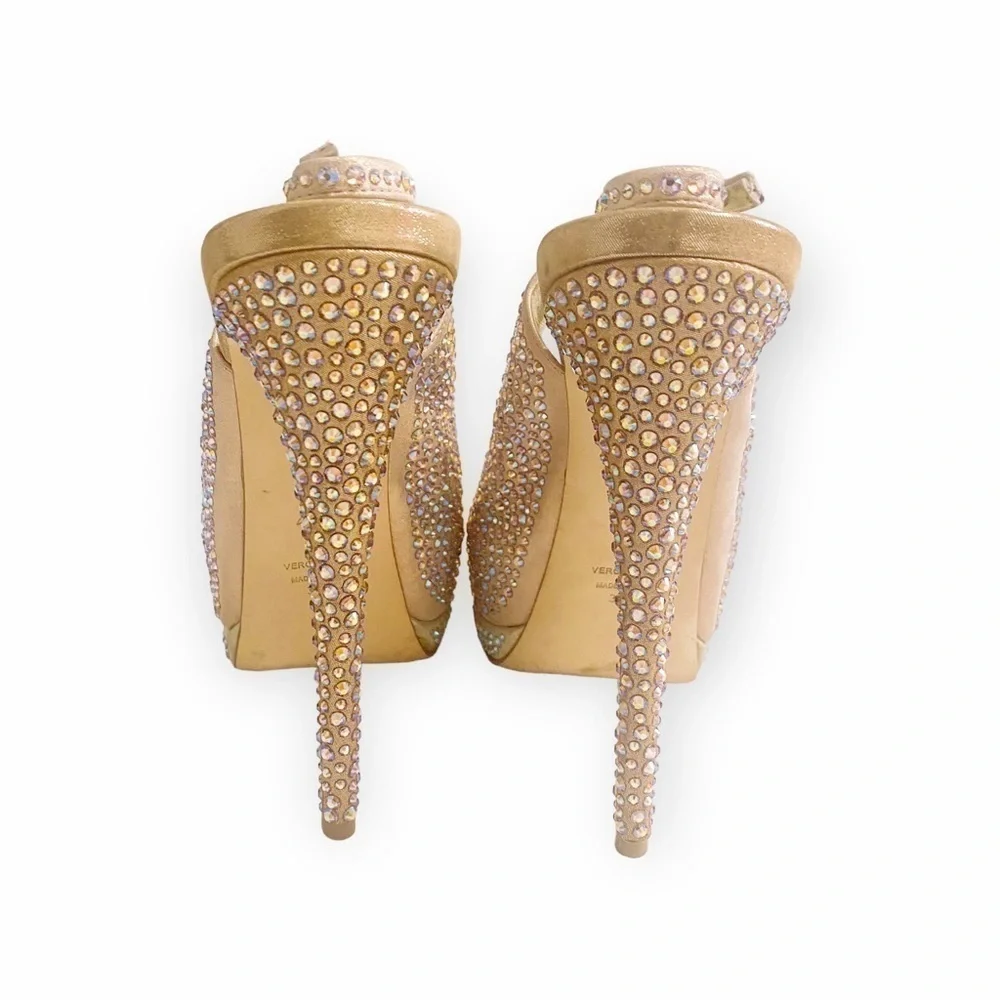 Giuseppe Zanotti Crystallized Platform Slingback Peep Toe Pumps, Size 39.5EU‎